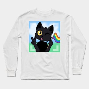 black cat rainbow pride flag pride flag rainbow flag furry furry designs cute peace peace sign anthropomorphic lgbtq lgbt gay queer Long Sleeve T-Shirt